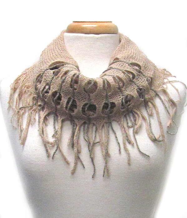 Fringe trim infinity scarf