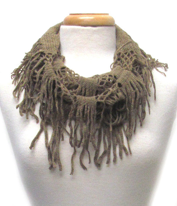 Fringe trim infinity scarf