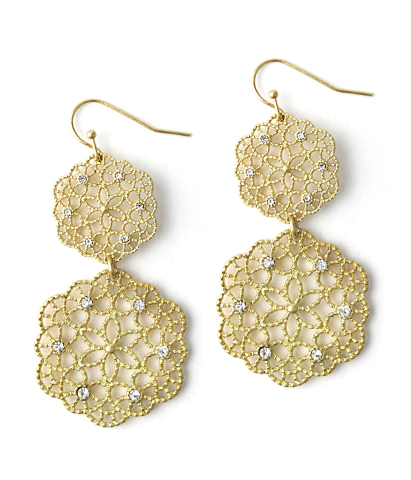 Metal filigree drop earring