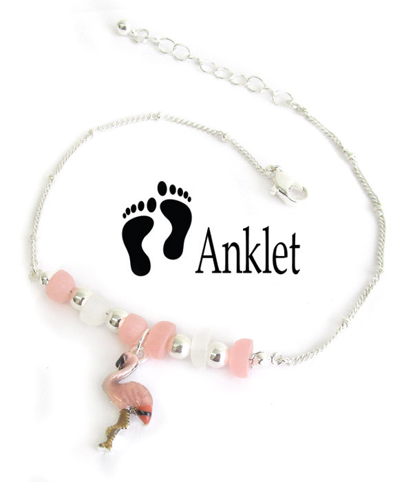 Sealife theme multi seaglass anklet - flamingo sea glass