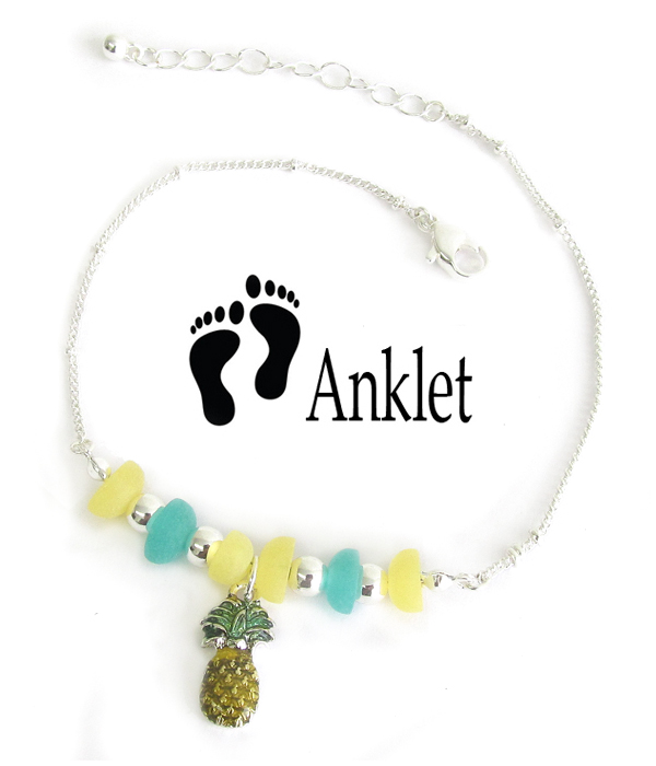 Sealife theme multi seaglass anklet - pineapple sea glass