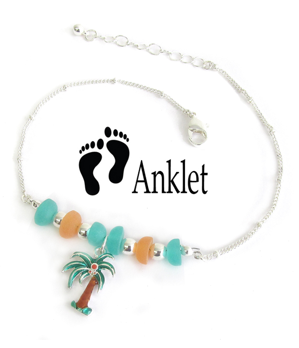 Sealife theme multi seaglass anklet - palm tree sea glass