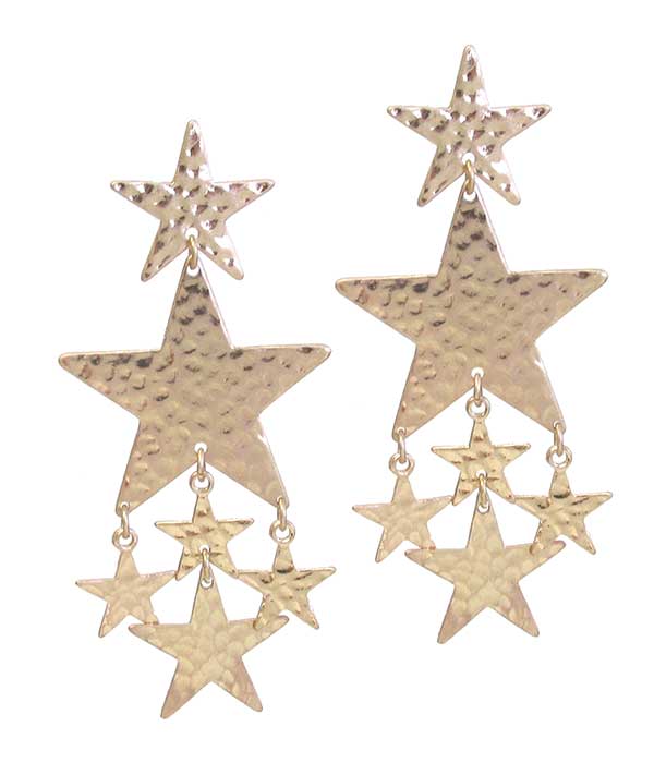 MULTI HAMMERED STAR DROP EARRING