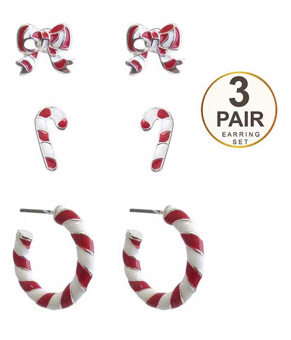 CHRISTMAS THEME 3 PAIR EARRING SET