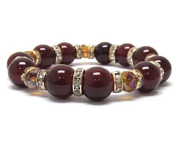 Multi glass beads and crystal rondell between stretch barcelet