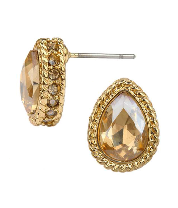 Facet glass and crystal side teardrop stud earring