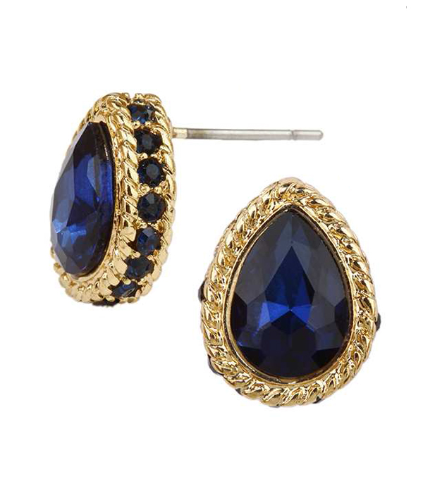 Facet glass and crystal side teardrop stud earring