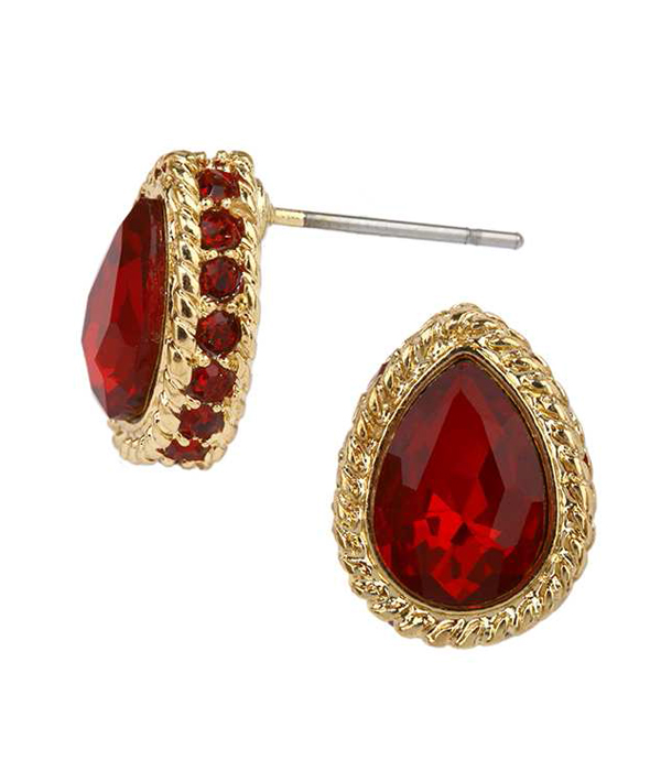 Facet glass and crystal side teardrop stud earring