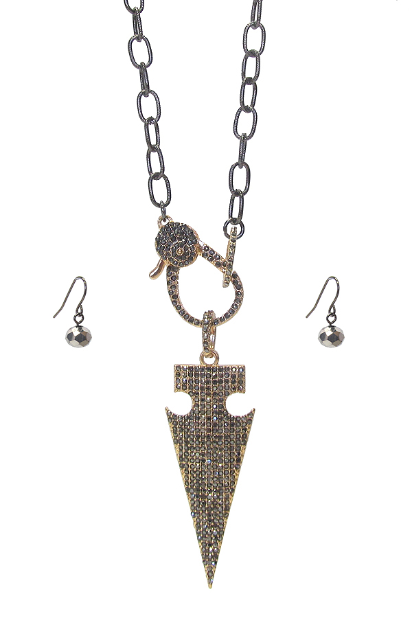 Crystal pave arrowhead pendant necklace set