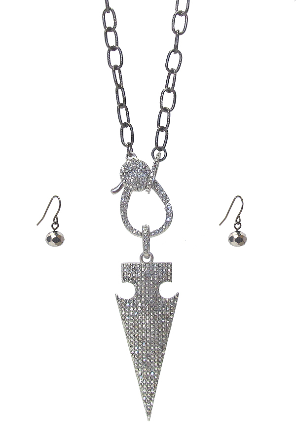 Crystal pave arrowhead pendant necklace set