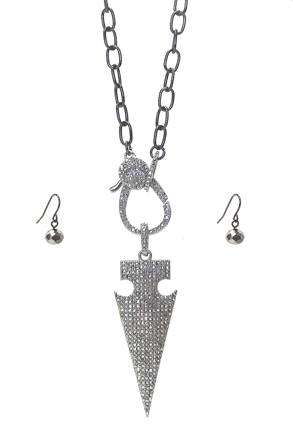 CRYSTAL PAVE ARROWHEAD PENDANT NECKLACE SET