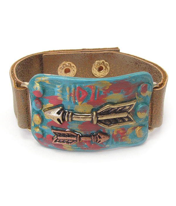 Vintage rustic arrow leather band bracelet