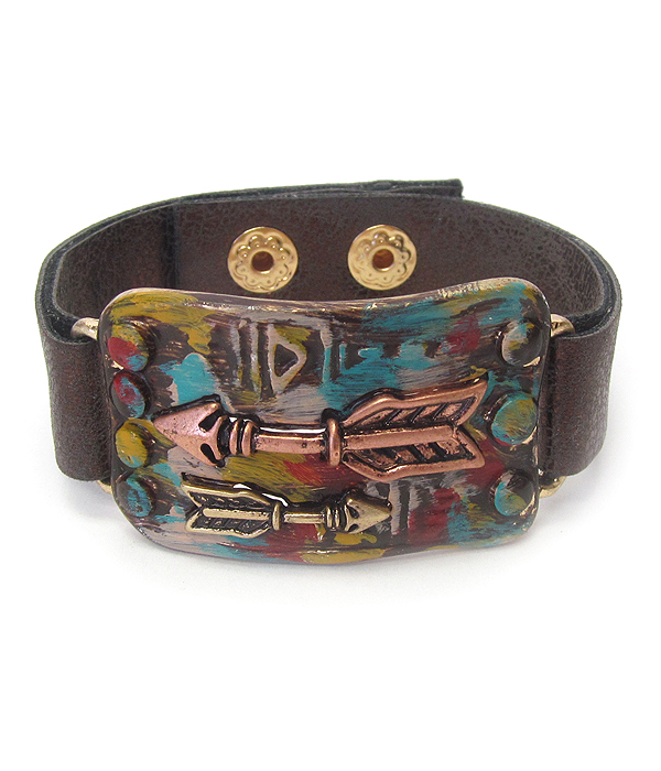 Vintage rustic arrow leather band bracelet