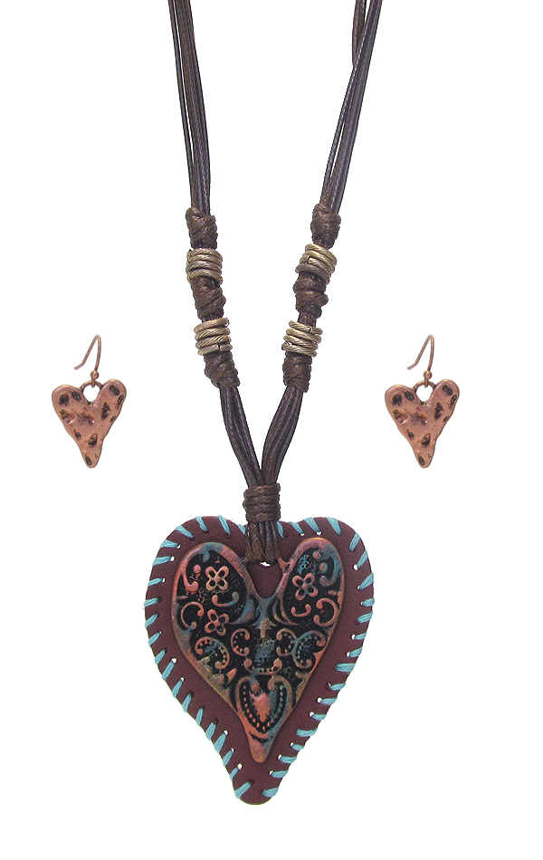 Vintage rustic heart pendant necklace set