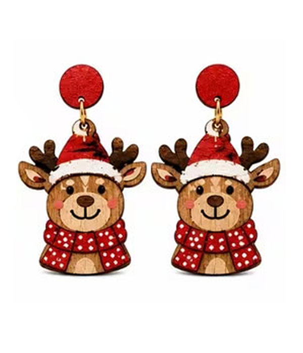 Christmas reindeer wood earring