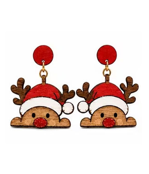 Christmas reindeer wood earring