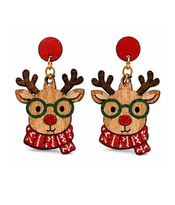 Christmas reindeer wood earring