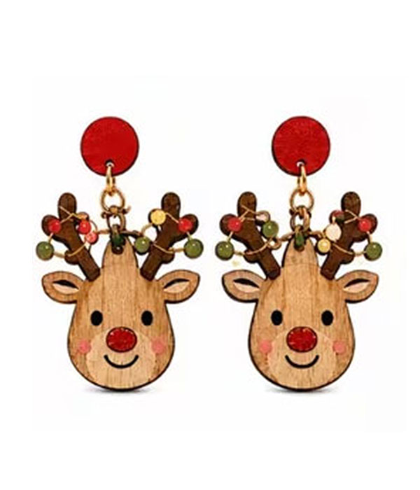 Christmas reindeer wood earring