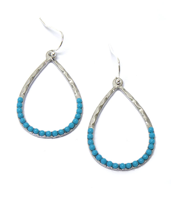 Tear drop with turquoise stones fish hook earrigs 