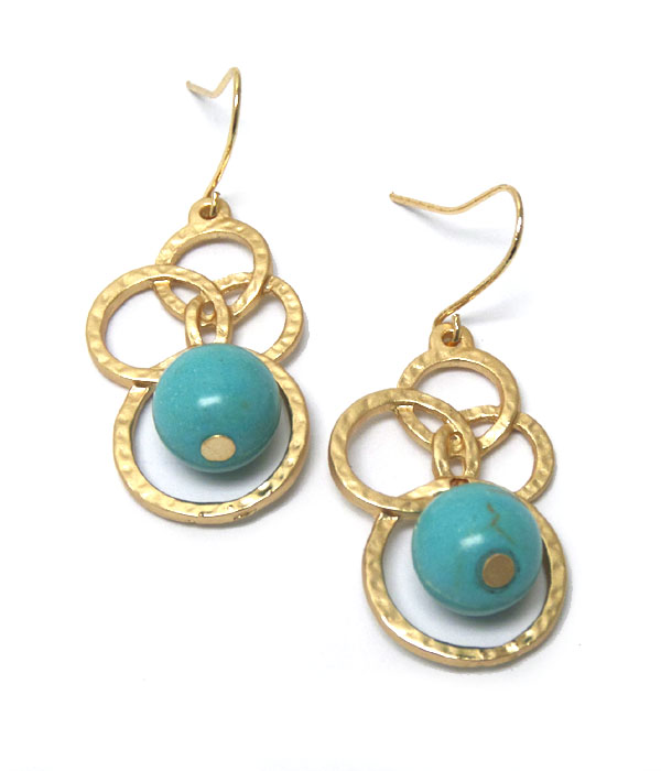 Circle metal links with turquoise stone earrings
