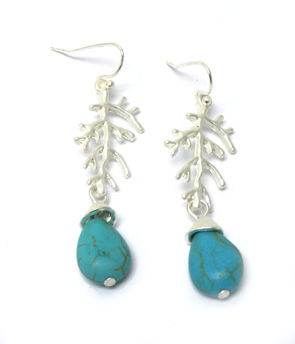 Metal tree with turquoise stone hook earrings 