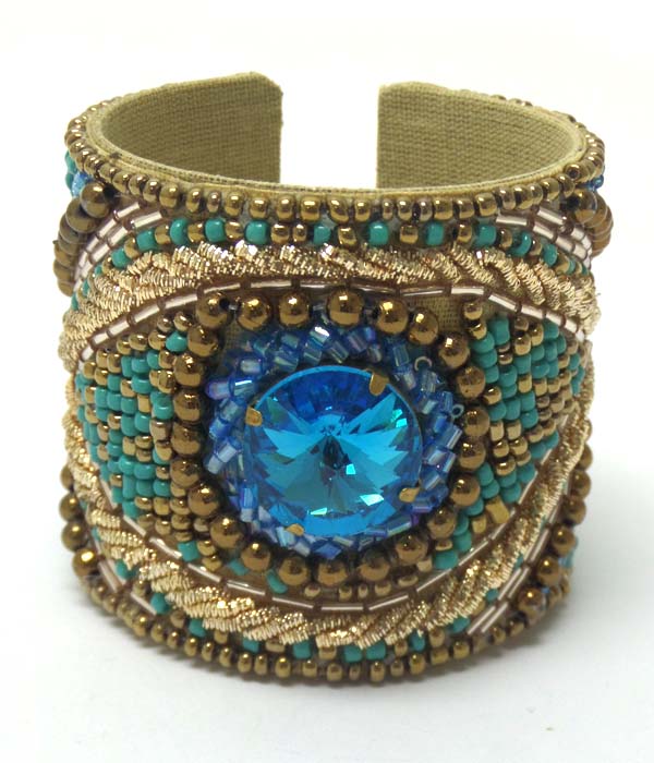 Multi seeddbeads with stone cuff bracelet 