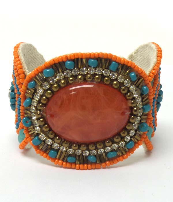 Multi seeddbeads with stone cuff bracelet