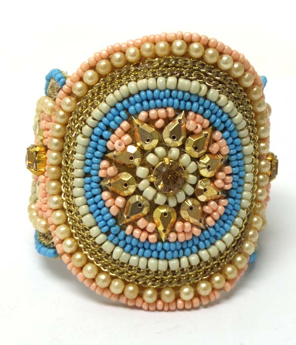 Seed beads with pearls cuff bracelet