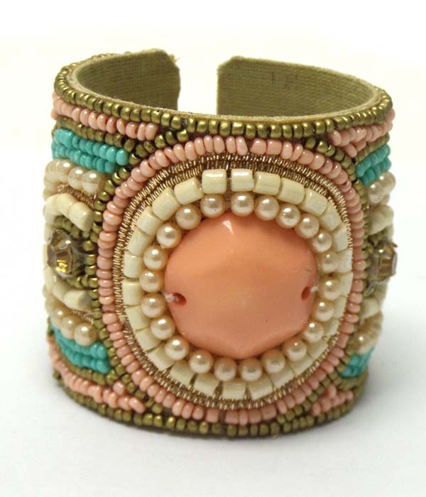 Seed beads with pearls cuff bracelet