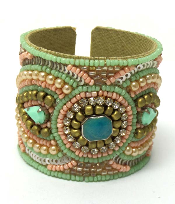 Seed beads with pearls cuff bracelet