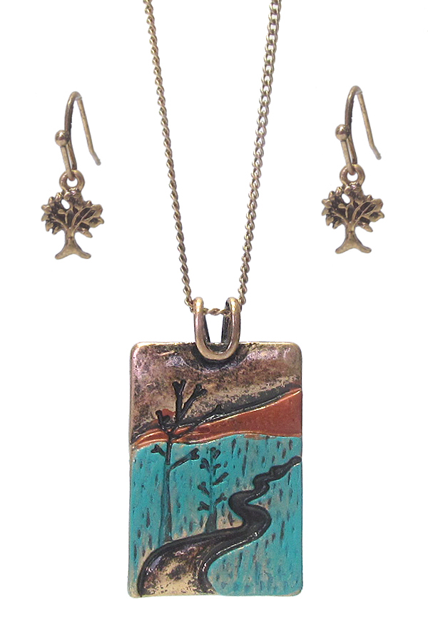 Landscape printing inspiration pendant necklace set