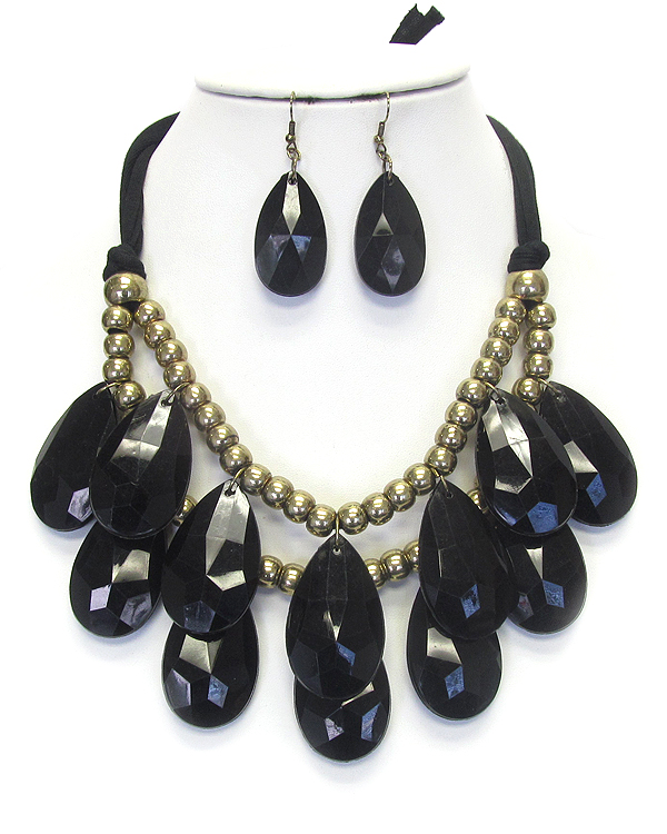 DOUBLE LAYER CHUNKY TEARDROP SUEDE TIE BACK NECKLACE SET