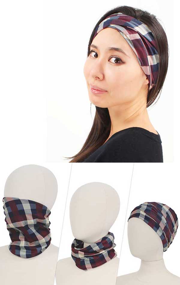 DOUBLE LAYER PLAID MULTI USE FACE COVER - 100% POLYESTER