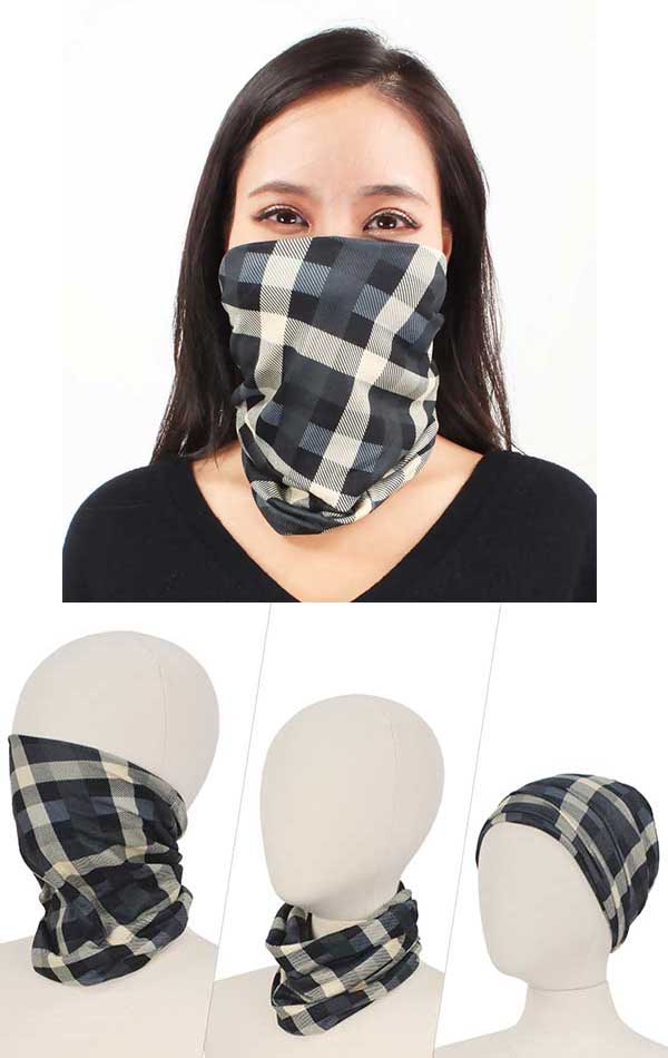 DOUBLE LAYER PLAID MULTI USE FACE COVER - 100% POLYESTER