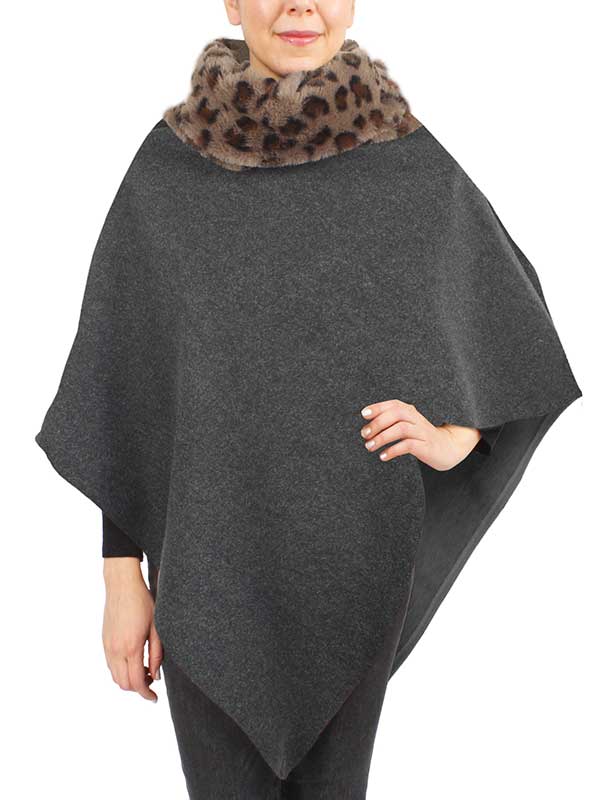 FUR COWL NECK PONCHO - 100% POLYESTER