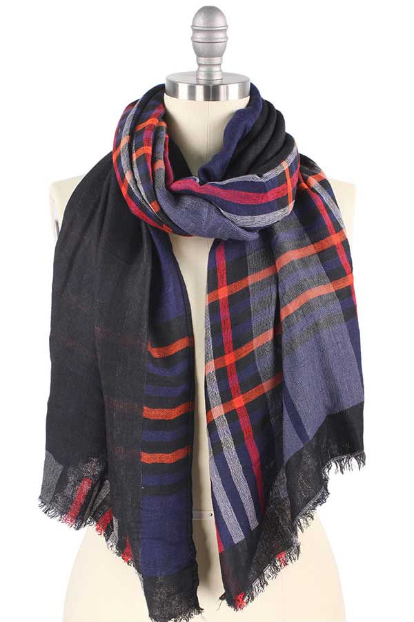 PLAID DOUBLE SIDE SCARF - 45% VISCOSE 55% POLYESTER
