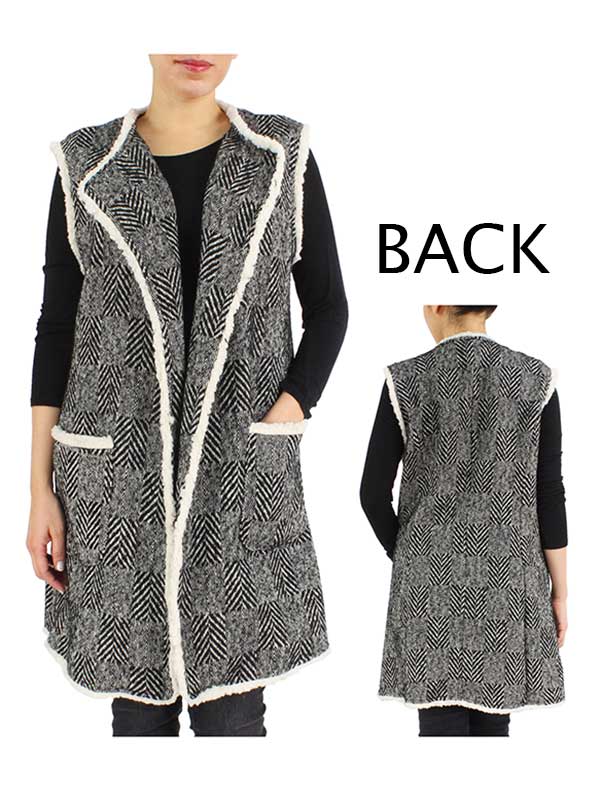 HERRINGBON VEST WITH FUR EDGE - 100% POLYESTER