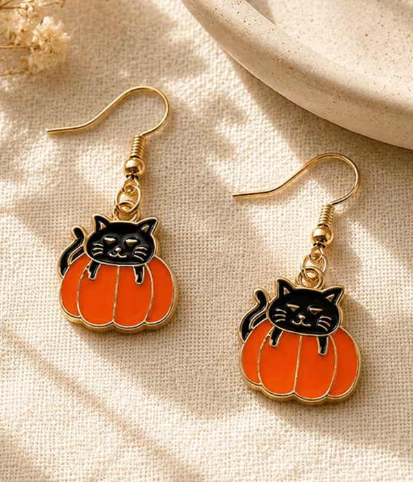 Halloween pumpkin and cat earring
