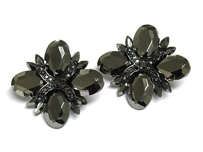 Acrylic stone and crystal deco flower clip earring