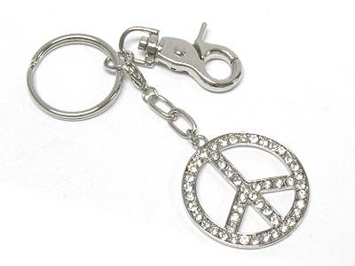 Crystal deco circle with peace charm key chain