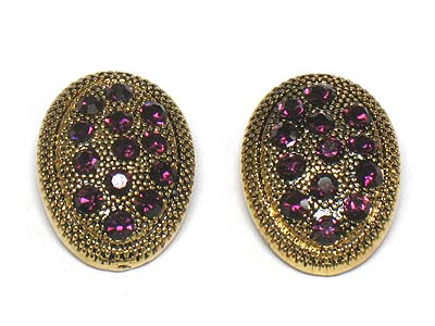 Crystal paved oval shape button pierce earring
