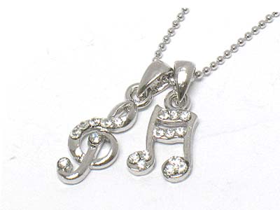 Made in korea whitegold plating small crystal music notes necklace
