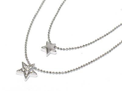 Made in korea whitegold plating double strand crystal star necklace