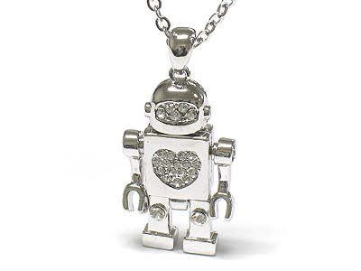 Made in korea whitegold plating crystal dancing puppet robot necklace