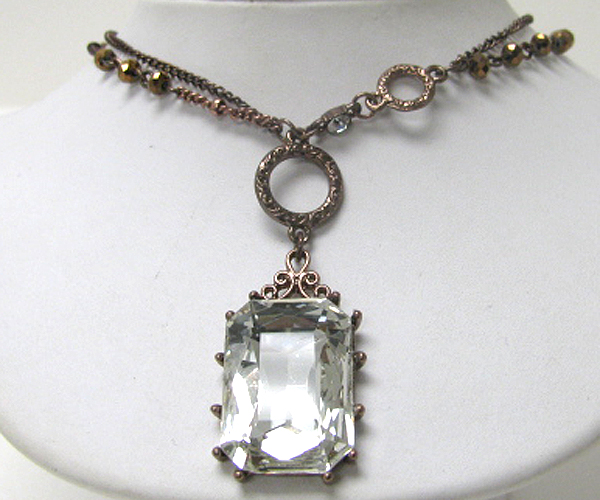 Facet glass square pendant necklace