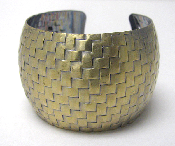 Woven textured wide metal bracelet