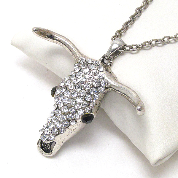 Crystal stud longhorns pendant necklace