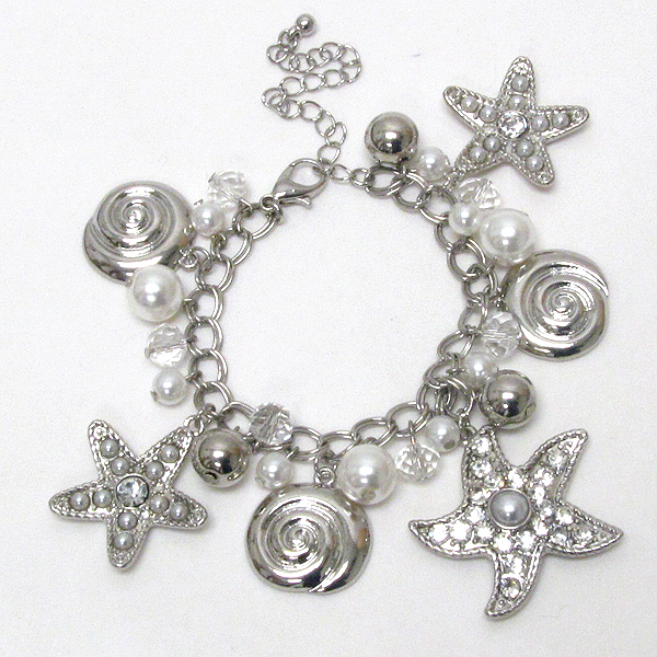 Crystal deco starfish and sealife theme charm bracelet