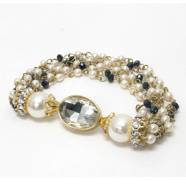 Crystal rondelle and multi pearl mix stretch bracelet
