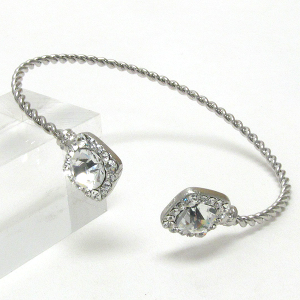 Crystal and facet glass tip adjustable wire bracelet